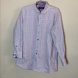 Balmain Paris Button Up Shirt Plaid Two Ply Cotton Men's Size Large